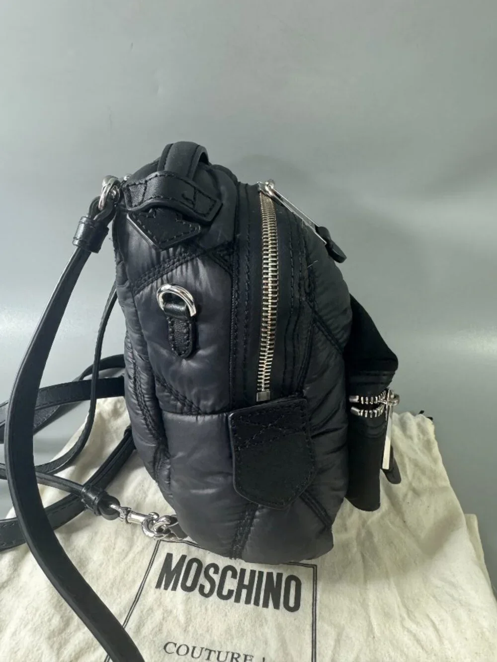 Authentic MOSCHINO QUILTED NYLON SMALL BACKPACK/SHOULDER BAG